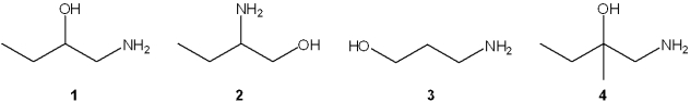 Which of the following amines can be prepared by ring opening of an epoxide with sodium amide followed by reduction?   A) only 1 B) only 1 and 2 C) only 1 and 4 D) 1, 2, 3 and 4