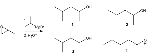 What is the major organic product obtained from the following reaction?   A) 1 B) 2 C) 3 D) 4