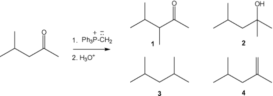 What is the major organic product obtained from the following reaction?   A) 1 B) 2 C) 3 D) 4