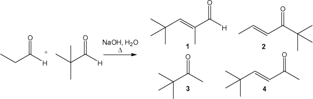 What is the major organic product obtained from the following reaction?   A) 1 B) 2 C) 3 D) 4