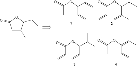 Which diene can be used to prepare the following product by alkene metathesis?   A) 1 B) 2 C) 3 D) 4