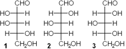 Which of the following has a D-configuration?   A) only 1 and 2 B) only 1 and 3 C) only 2 and 3 D) only 1, 2 and 3