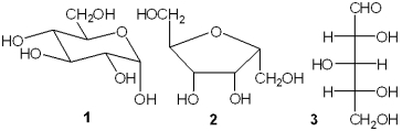 Which of the following represent an aldose?   A) only 1 and 2 B) only 1 and 3 C) only 2 and 3 D) 1, 2 and 3