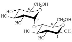 Consider the following structures.   Answer the following questions by placing the appropriate number or indicated letter in the blank. -The formula for maltose is:   The number of the acetal carbon is _____.