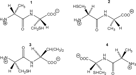 Which of the following dipeptides is L-Cys-L-Ala?   A) 1 B) 2 C) 3 D) 4