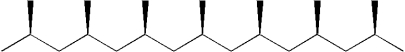 Which term describes the arrangement of substituents on the segment of polypropylene shown below?   A) atactic B) isotactic C) syndiotactic D) stereoirregular