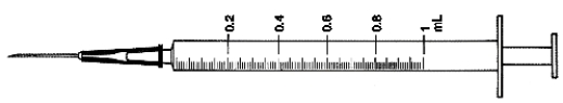 Directions: Indicate the requested dose with a line through the calibration on the syringe. -0.84 mL  