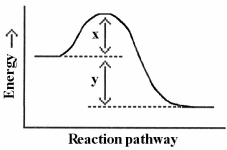 Which energy difference in the energy profile below corresponds to the activation energy for the forward reaction?   A) x B) y C) x + y D) x - y E) y - x
