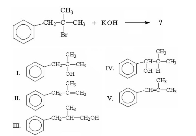 What is the major product of the following reaction?   A)  I B)  II C)  III D)  IV E)  V