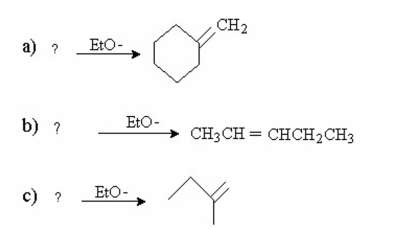 For each of the following reactions, indicate the alkyl halide that will form the greatest amount of the given product: