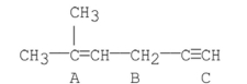 What is the hybridization of the carbons labeled A, B, and C?  