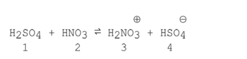 Which two species act as bases in the acid-base reaction shown below?   A)  1 and 2 B)  3 and 4 C)  2 and 4 D)  1 and 3 E)  2 and 3