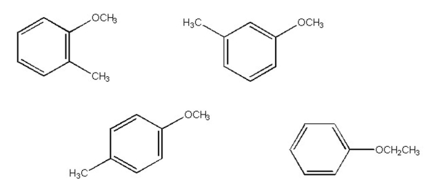  Which of the following compounds would give the following  { } ^ { 1 } \mathrm { H } \mathrm { NMR }  data? 7.6 (2H, d), 7.3 (2H, d), 3.5 (3H, s), 2.2 (3H, s)   