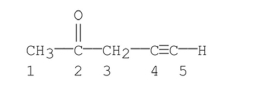 Which carbons in the following compound are sp hybridized?   A)  carbon 1 B)  carbon 2 C)  carbons 1, 3 D)  carbons 4 E)  carbons 4, 5
