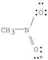 What are the formal charges on nitrogen and the starred oxygen atom in the following molecule?   A) N = -1, O = 0 B) N = +1, O = -1 C) N = +1, O = +1 D) N = -1, O = -1 E) N= +1, O = 0