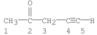 Which carbon(s) in the following molecule is (are) sp hybridized?   A) carbon 1 B) carbon 2 C) carbons 1, 3 D) carbons 4 E) carbons 4, 5