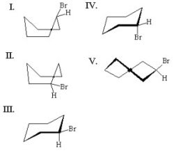 Which of the following is the most stable conformation of bromocyclohexane?   A) I B) II C) III D) IV E) V