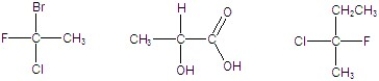 Identify the following compounds as R or S.   A) S, S, R B) S, R, S C) R, S, S D) S, S, S E) R, R, R