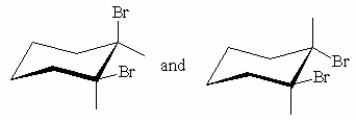 What is the relationship between the structures shown below?   A) enantiomers B) diastereomers C) configurational isomers D) identical compounds E) constitutional isomers