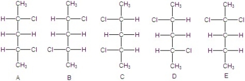 Identify all configurational isomers.   A) B and D, A and C B) A and C C) B and D D) A and B, A and D, B and C, C and D E) B and D, A and B, A and D, B and C, C and D