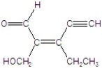 Name the structure.   A) (Z) -3-ethyl-2-hydroxymethyl-2-penten-4-ynal B) (E) -3-ethyl-2-hydroxymethyl-2-penten-4-ynal C) (Z) -3-ethyl-5-hydroxymethyl-3-penten-1-ynal D) (E) -3-ethyl-5-hydroxymethyl-3-penten-1-ynal E) 3-ethyl-5-hydroxymethyl-3-penten-1-ynal