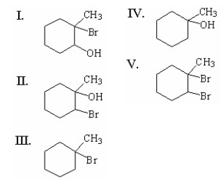 What is the major product of the following reaction?     A) I B) II C) III D) IV E) V