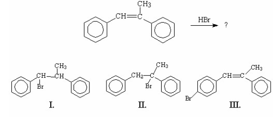 Which of the following is/are the major product(s) of the following reaction?   A) I B) I and III C) II D) II and III E) III