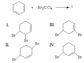 What is/are the product(s) from the following reaction?   A) I and II B) I and III C) I and IV D) II and III E) II and IV