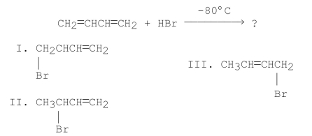 What is/are the product(s) from the following reaction?   A) II Minor, III Major B) II Major, III Minor C) III only D) I and II E) II and III