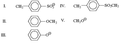What is the leaving group in the reaction shown below?     A) I B) II C) III D) IV E) V