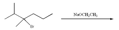 What is the major organic product of the following reaction?   A) 2,3-dimethyl-1-hexene B) 2,3-dimethyl-2-hexene C) 2-isopropyl-1-pentene D) (Z) -2,3-dimethyl-3-hexene E) (E) -2,3-dimethyl-3-hexene
