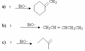 Supply the missing alkyl halide reactant in the elimination reactions shown below.  