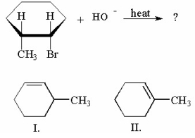 Which of the following compounds is/are the products of the following reaction?   A) I only B) II only C) I and II are of equal yield. D) I is major, II is minor. E) I is minor, II is major.