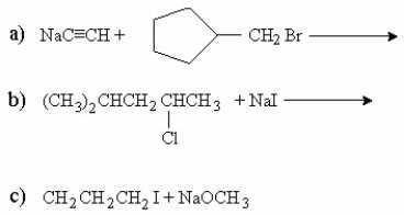 Name the products of the following S<sub>N</sub>2 reactions.  