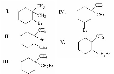 What is the major product of the following reaction?     A) I B) II C) III D) IV E) V