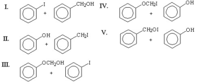What are the major products from the following reaction?     A) I B) II C) III D) IV E) V