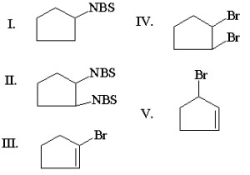What is the major product of the following reaction?     A) I B) II C) III D) IV E) V