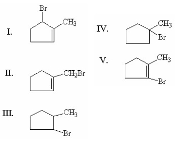 What is the major product of the following reaction?     A) I B) II C) III D) IV E) V