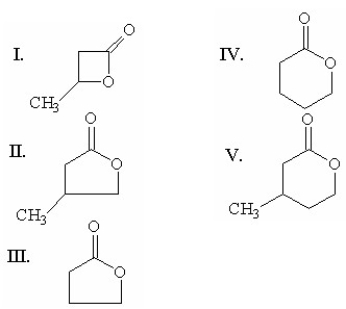 Which of the following compounds is g-butyrolactone?   A) I B) II C) III D) IV E) V