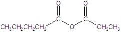 Give the name of the structure.   A) butanoic ethanoic anhydride B) butanoic propanoic anhydride C) ethanoic pentanoic anhydride D) pentyl propyl anhydride E) pentanoic propanoic anhydride