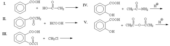 Which of the following is the best method for preparing aspirin,     A) I B) II C) III D) IV E) V