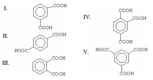 Which of the following is phthalic acid? A) I B) II C) III D) IV E) V