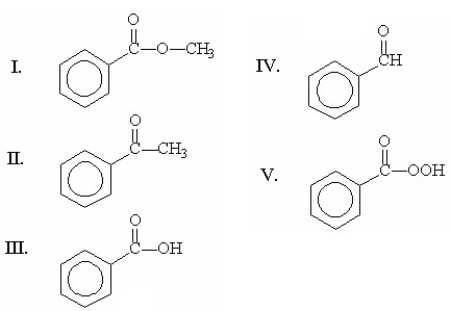 Which of the following compounds is an aldehyde?   A) I B) II C) III D) IV E) V