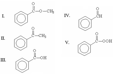 Which of the following compounds is a ketone?   A) I B) II C) III D) IV E) V