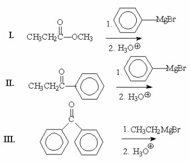 Which of the following reactions can be used to prepare     A) I B) II C) III D) B and C E) A, B and C