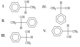 Which enantiomer is formed from attack of a methyl Grignard reagent on the si face of benzaldehyde?     A) I B) II C) III D) IV E) V