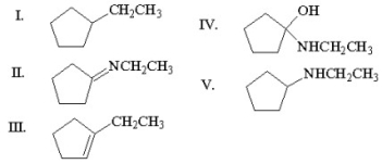 What is the major organic product of the following reaction?     A) I B) II C) III D) IV E) V