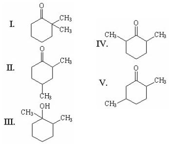 What is the major organic product of the following reaction?     A) I B) II C) III D) IV E) V