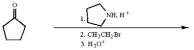 What is the molecular formula of the major organic product of the following reaction sequence?   A) C<sub>7</sub>H<sub>12</sub>O B) C<sub>7</sub>H<sub>14</sub>O C) C<sub>11</sub>H<sub>19</sub>N D) C<sub>11</sub>H<sub>21</sub>N E) C<sub>11</sub>H<sub>23</sub>N
