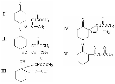 What is the major organic product of the following reaction?     A) I B) II C) III D) IV E) V